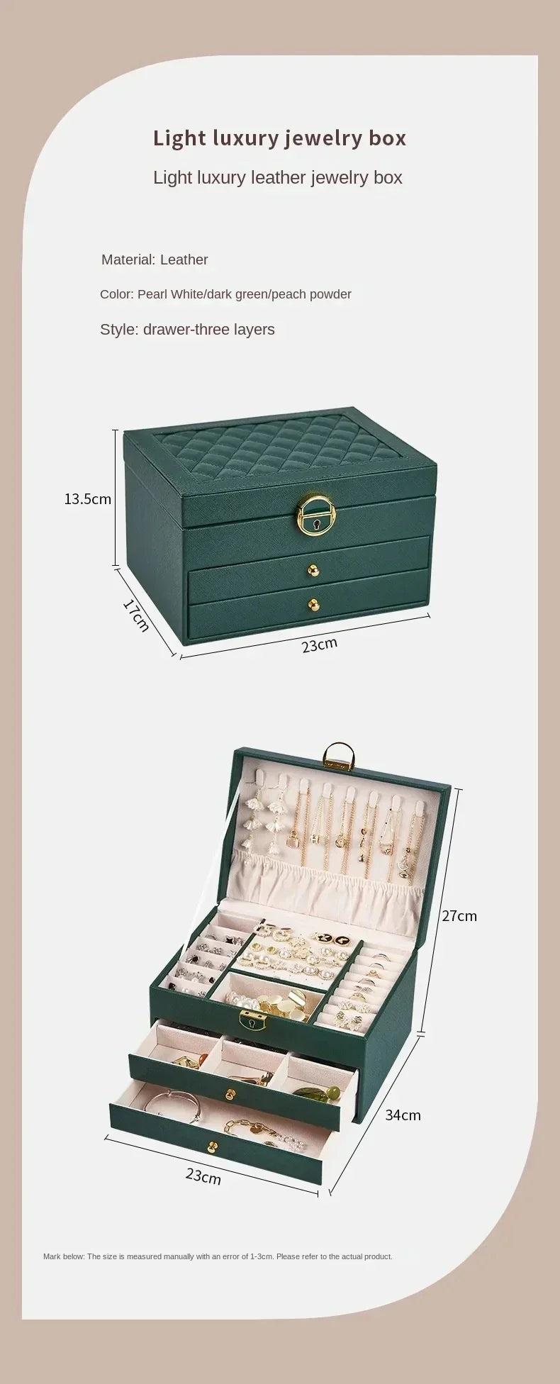 Three-layer Jewelry Storage Box for High-end Exquisite Necklaces, Earrings,Gold Jewelry and Hand Accessories with Large Capacity