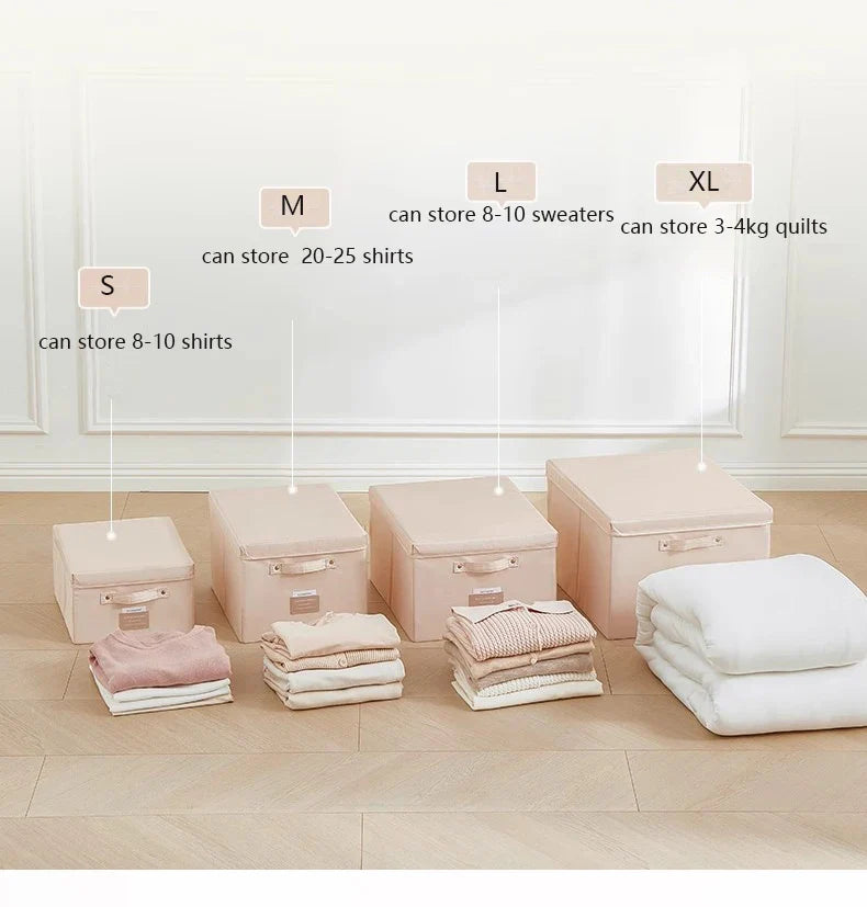 Fabric Foldable Storage Box With Lid Organizer For Clothes Large Capacity Quilt Blanket Toy Storage Closet Wardrobe Organizer