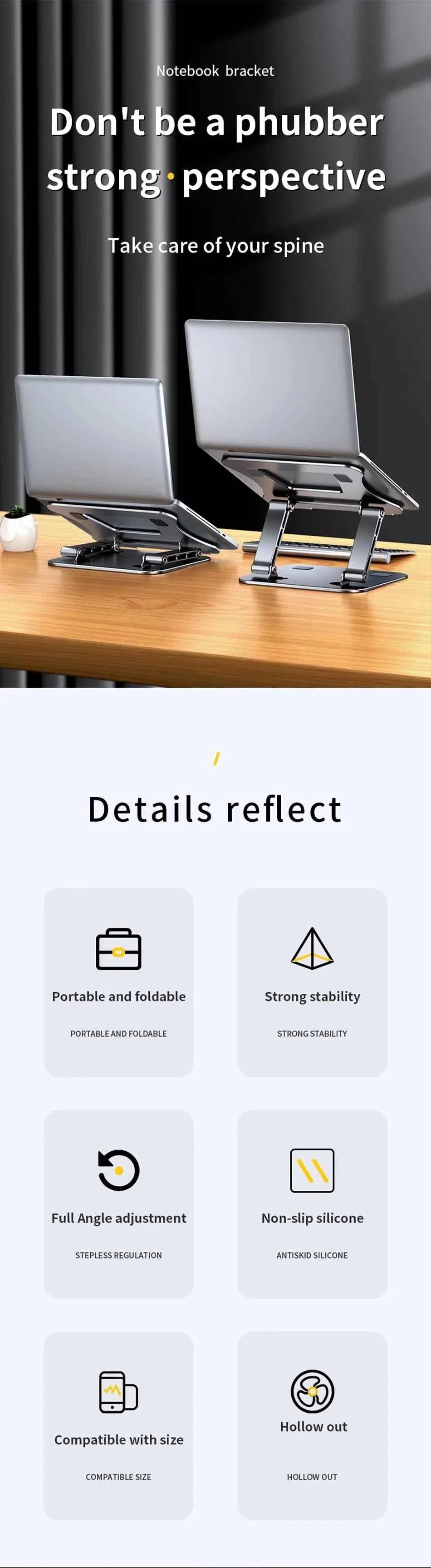 Tablet Stand Adjustable Aluminum Alloy Laptop Tablet up to 17 "Laptop Portable Folding Stand Cooling Stand Support