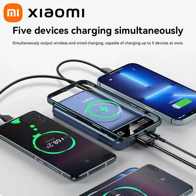 Xiaomi 50000mAh Portable Wireless Charging Power Bank Magnetic Charging Built-in Wire Mobile Phone Battery For Iphone Samsung