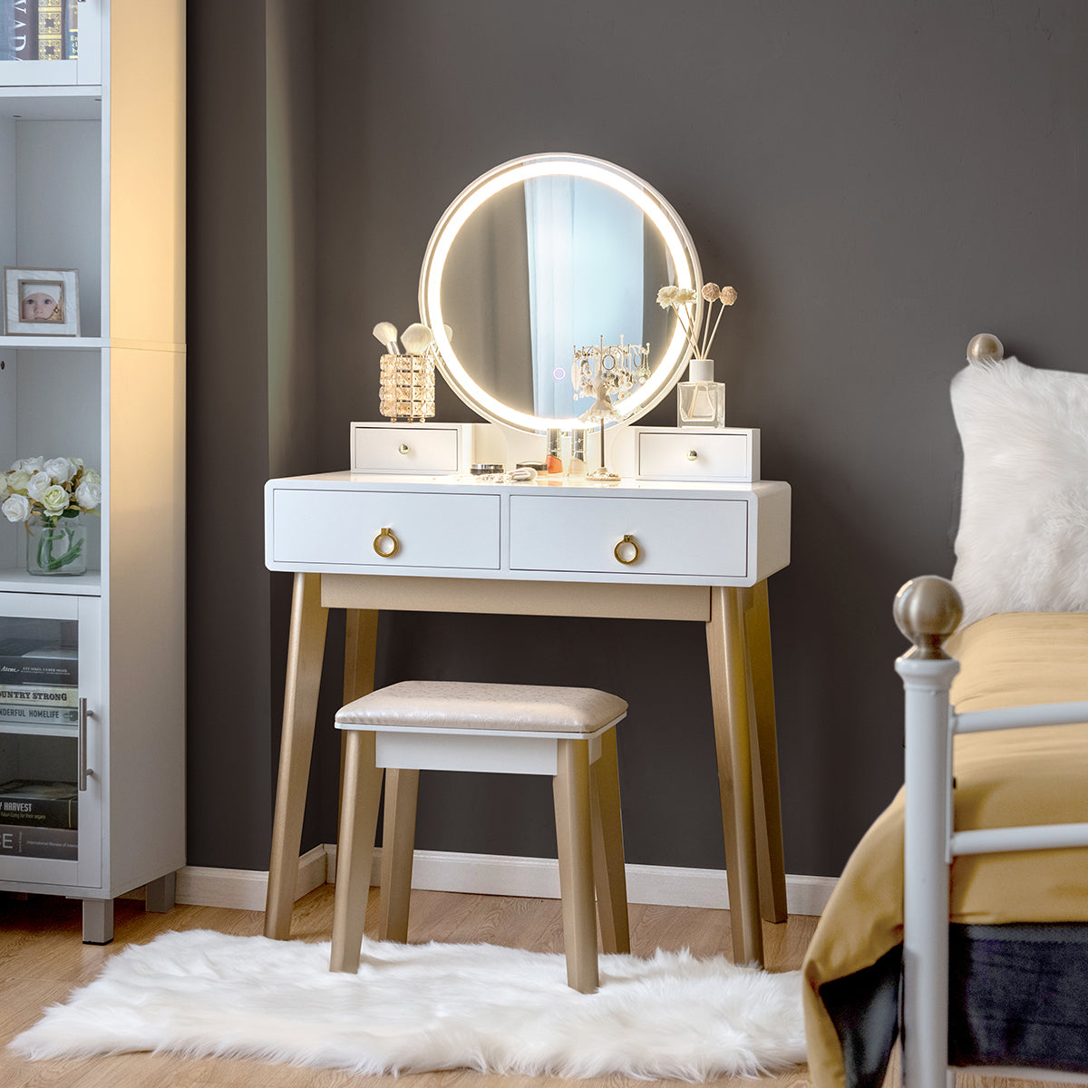 Set 3 Makeup Vanity Table Color Lighting Jewelry Divider Dressing Table