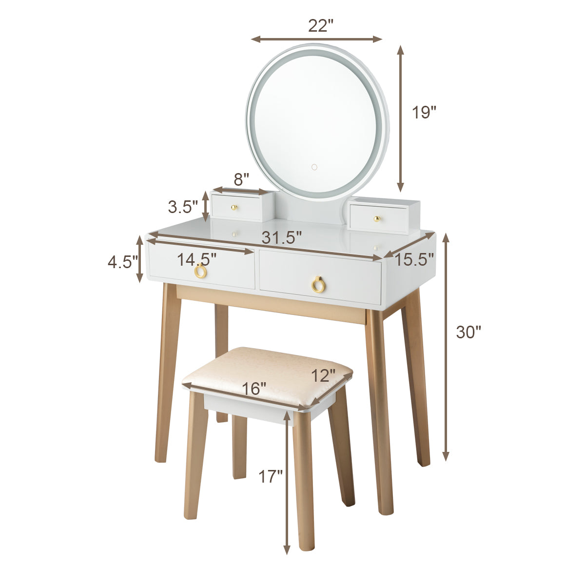 Set 3 Makeup Vanity Table Color Lighting Jewelry Divider Dressing Table