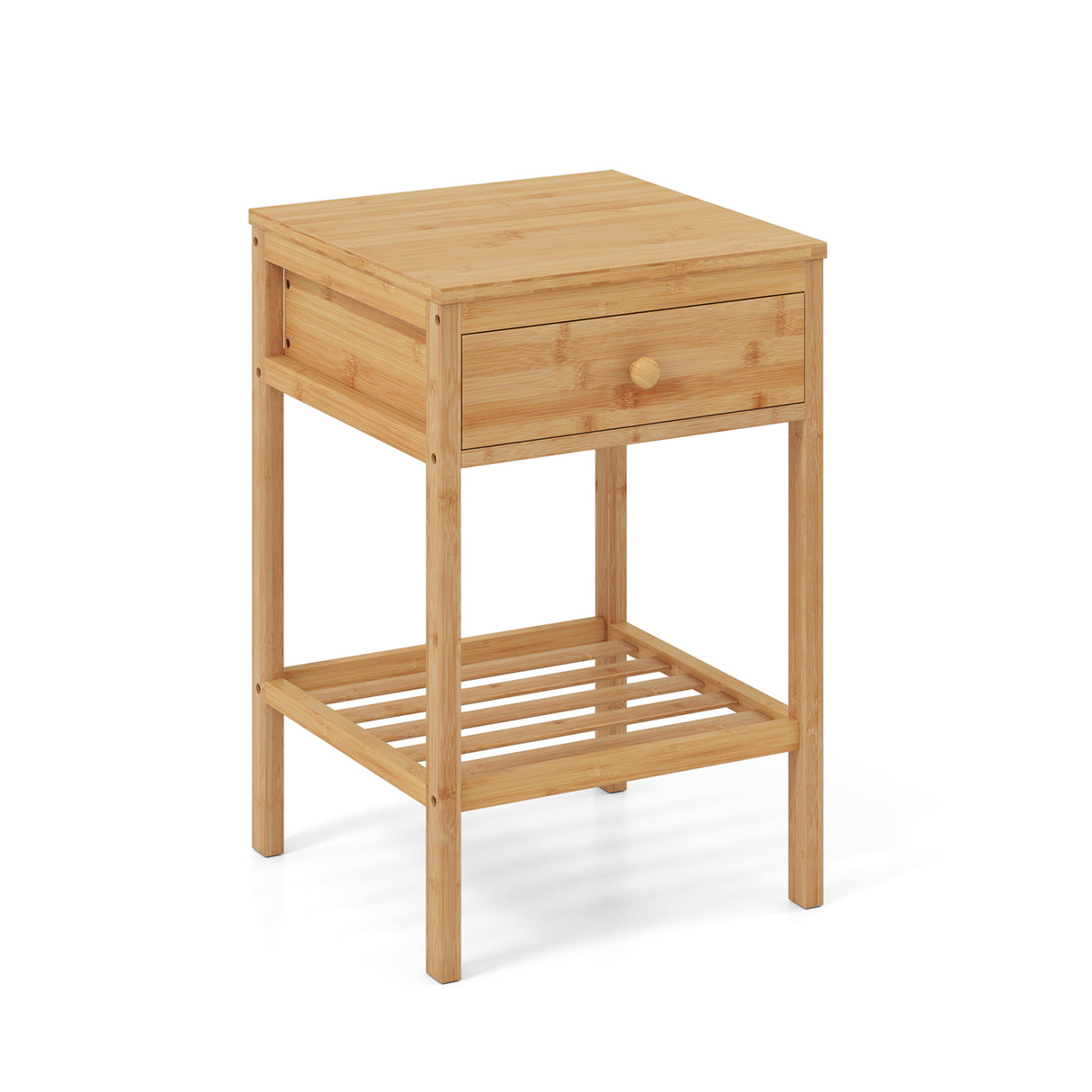 Set of 1/2 Bamboo Nightstand Bedside Table with Storage Drawer and Open Shelf