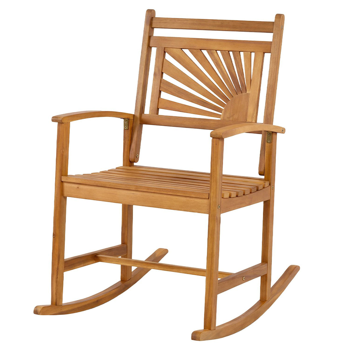 Set of 1/2 Acacia Wood Patio Rocking Chair with Curved Armrests