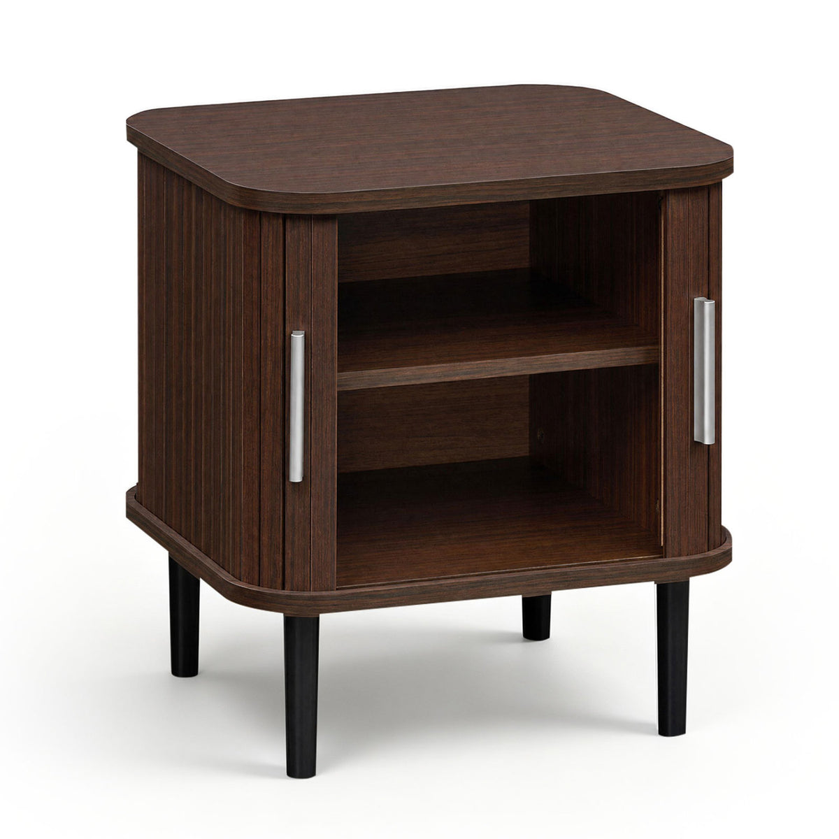Set of 1 Fluted Nightstand with Sliding Doors and Adjustable Shelf for Small Spaces