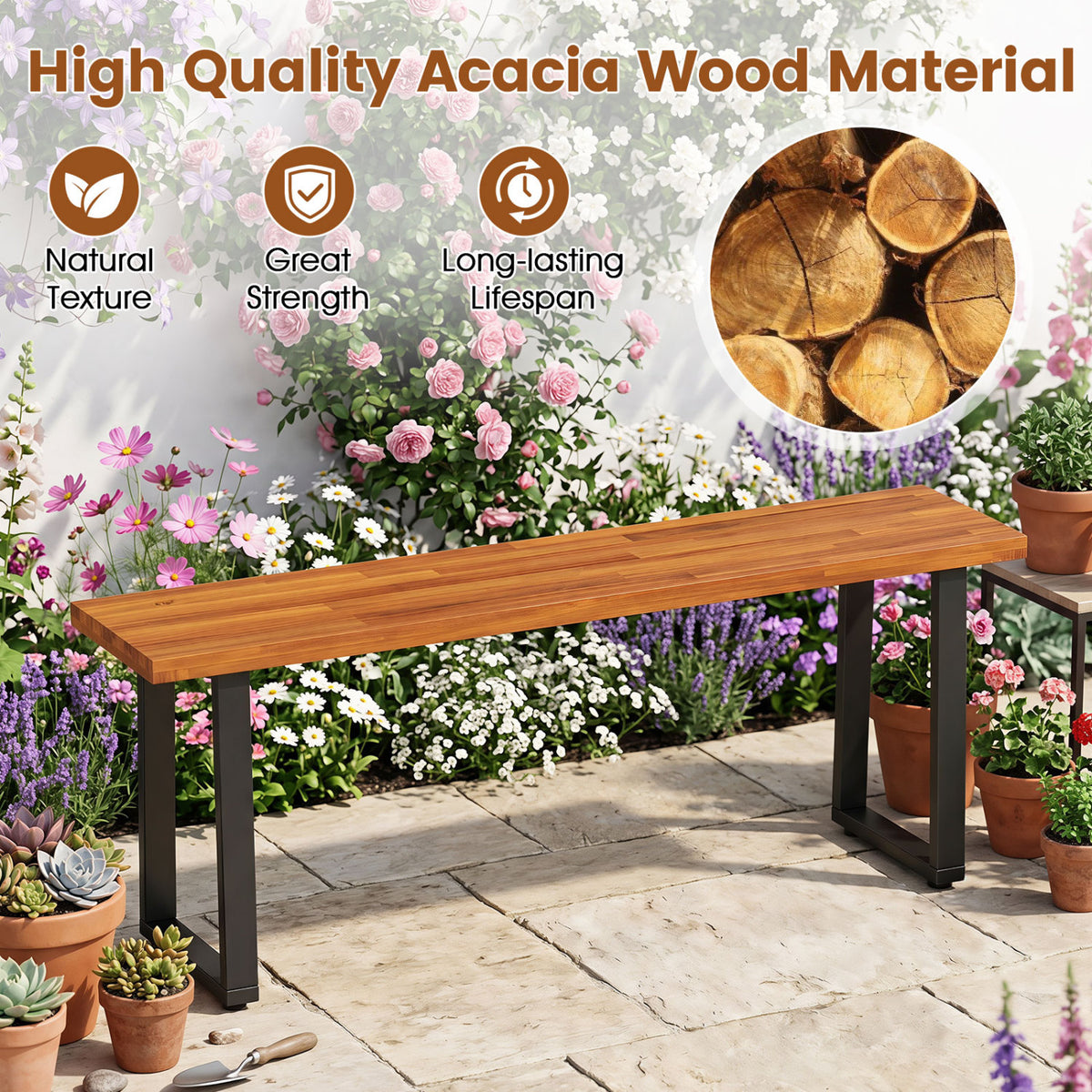Set of 1 Wood Patio Bench 47.5" Long Dining Bench for Entryway Poolside