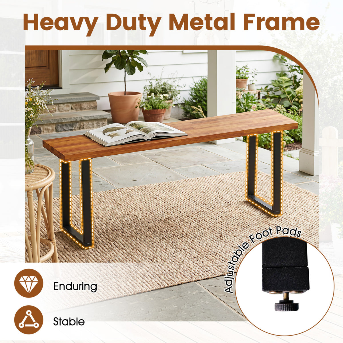 Set of 1 Wood Patio Bench 47.5" Long Dining Bench for Entryway Poolside
