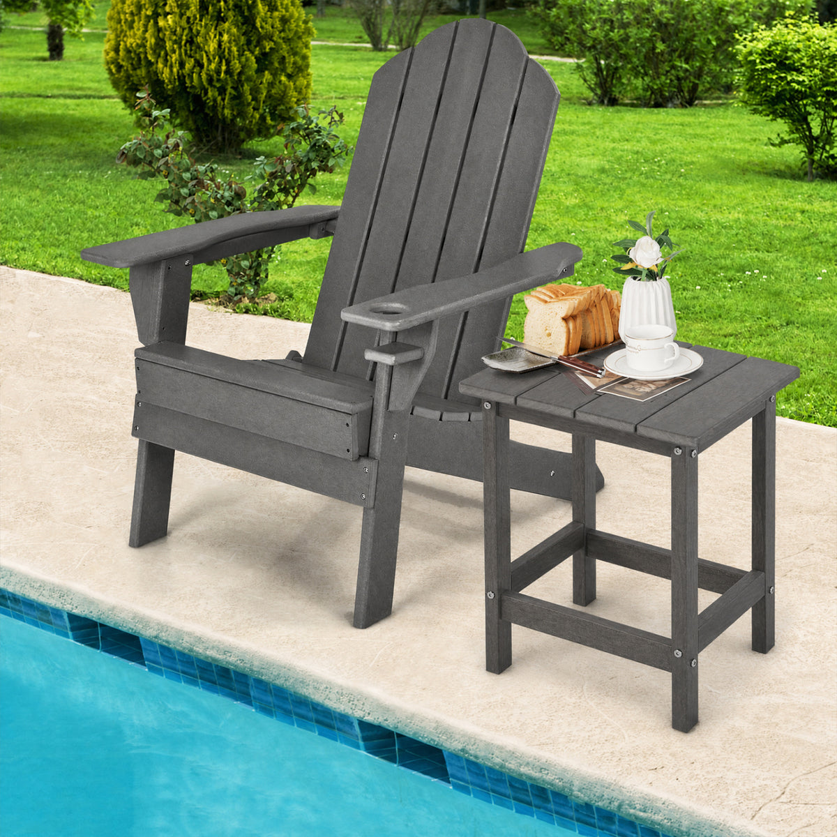 Set of 2 14 Inch Square Weather-Resistant Adirondack Side Table