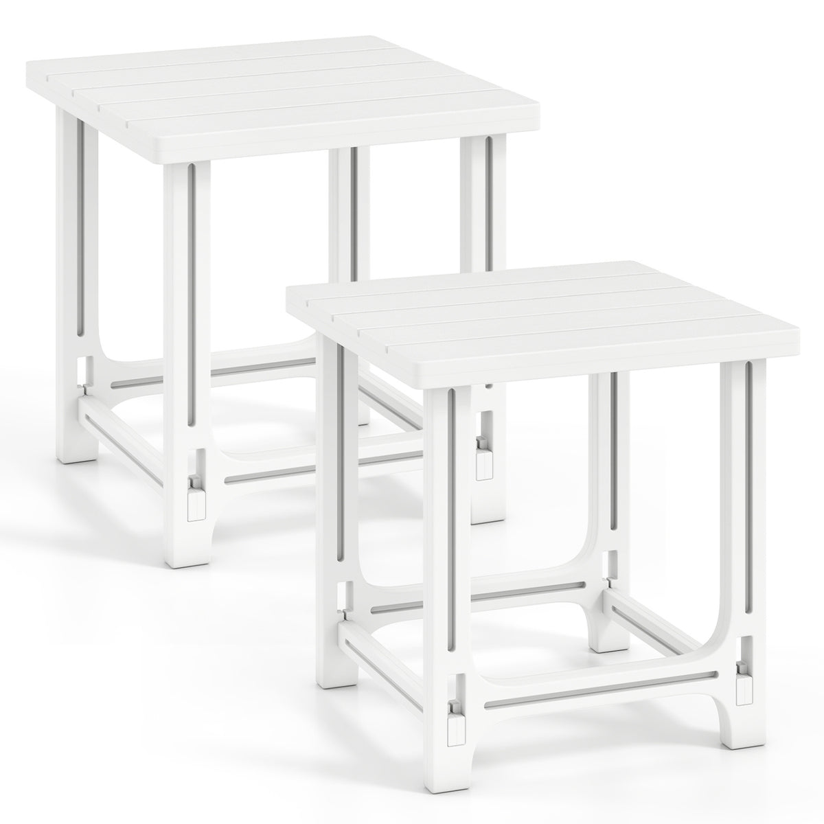 Set of 2 18 Inch Outdoor Adirondack Side Table with Slatted Surface