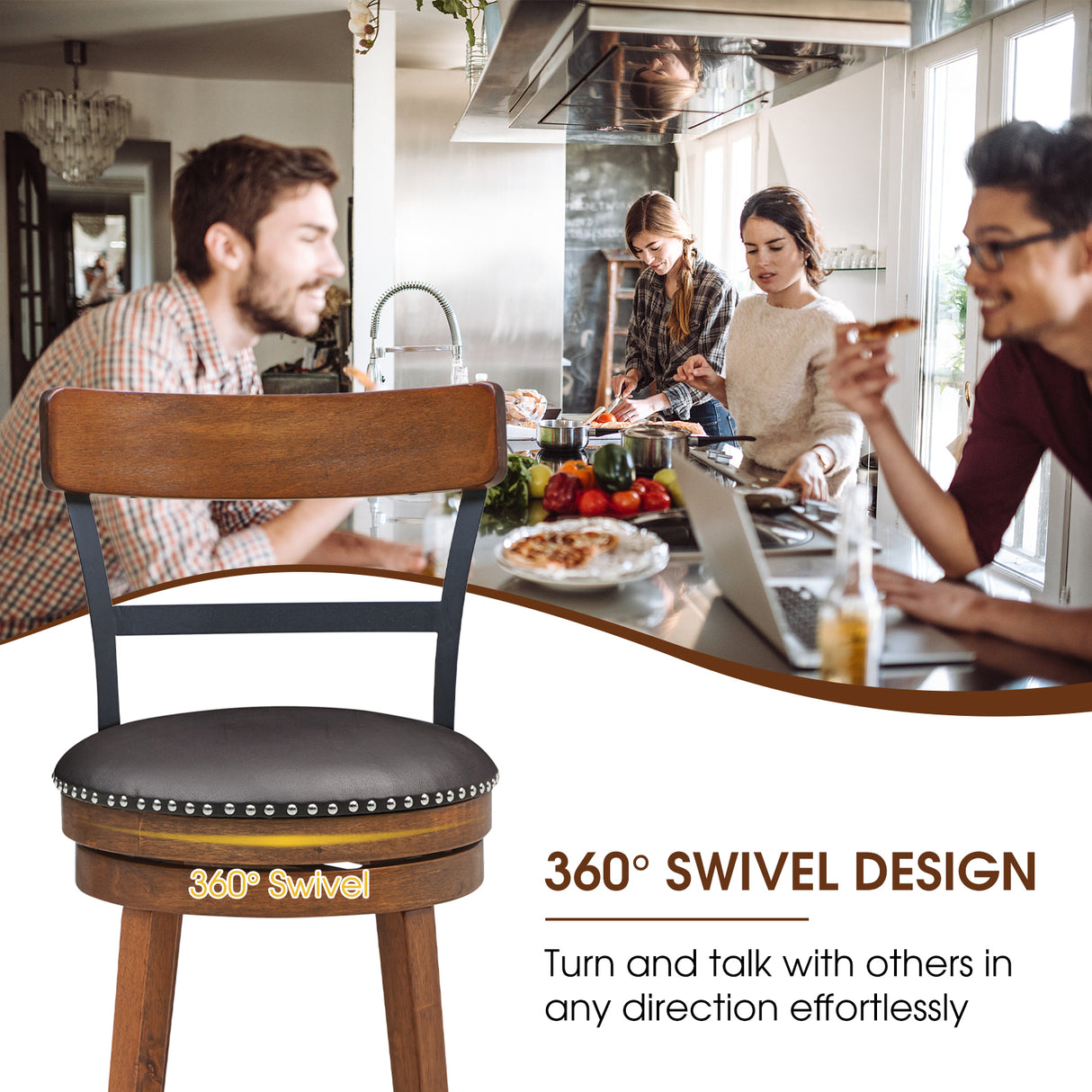 Set of 2 25.5 Inch Swivel Counter Height Bar Stool