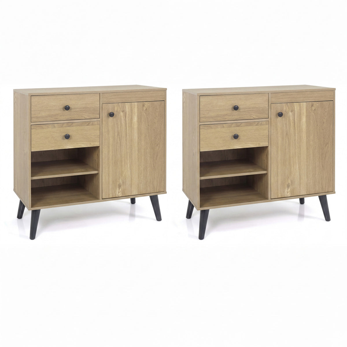 Set of 2 31" Buffet Cabinet with 2 Drawers and Open Compartments for Kitchen
