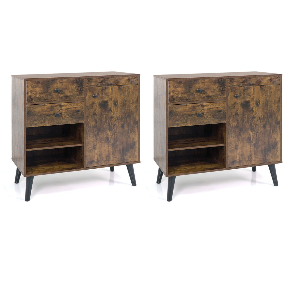 Set of 2 31" Buffet Cabinet with 2 Drawers and Open Compartments for Kitchen