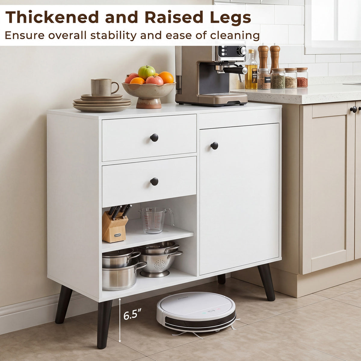 Set of 2 31" Buffet Cabinet with 2 Drawers and Open Compartments for Kitchen