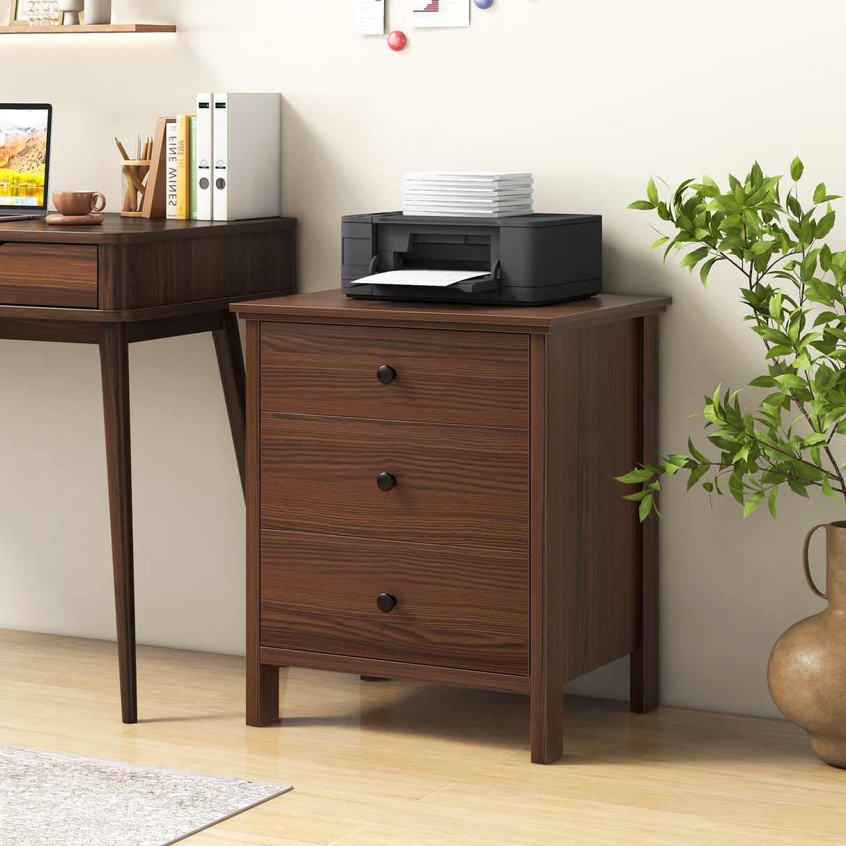 3-Drawer Nightstand with Wooden Finish for Bedroom-Brown