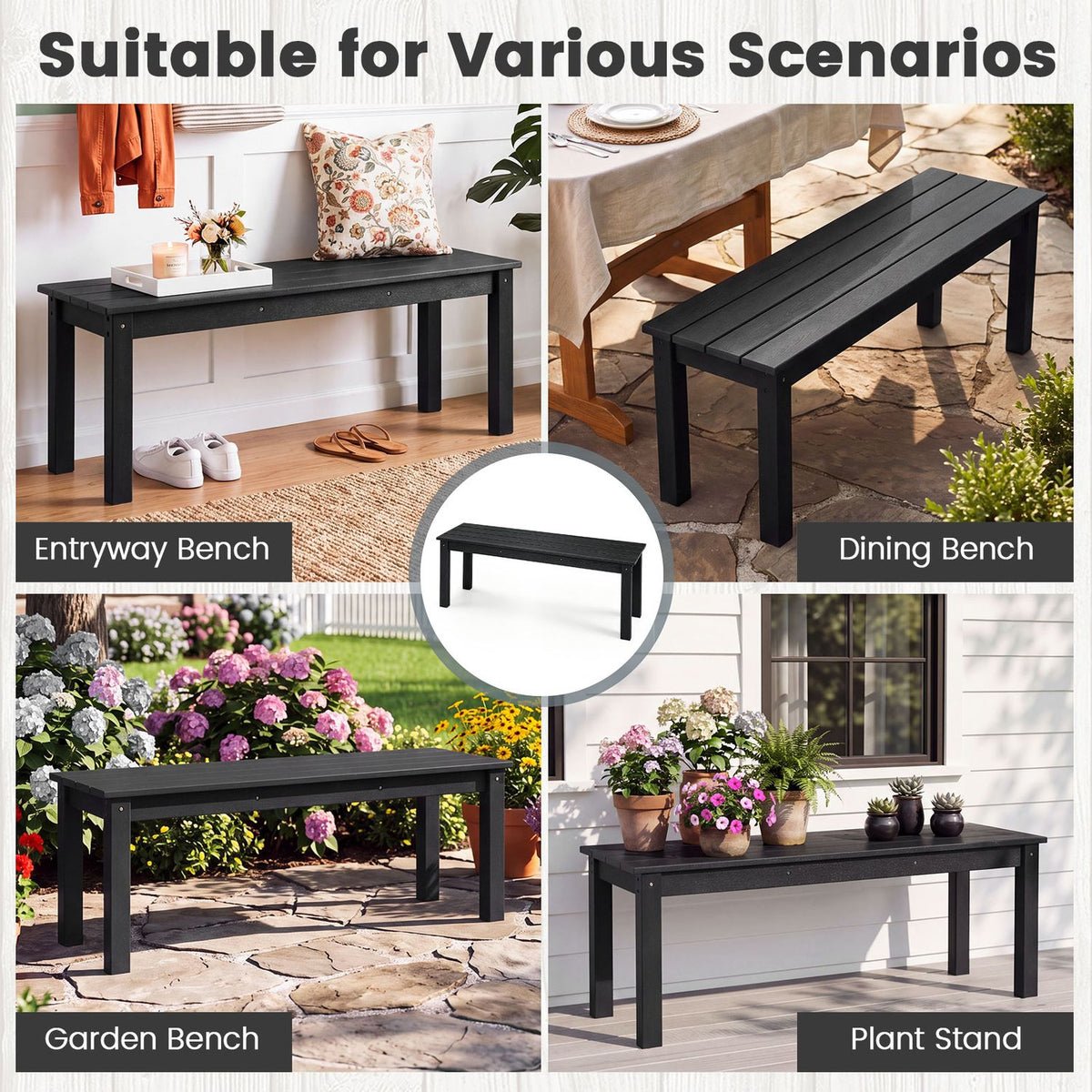 Set of 2 45" Outdoor HDPE Bench with 660 lbs Capacity with Slatted Seat for Patio