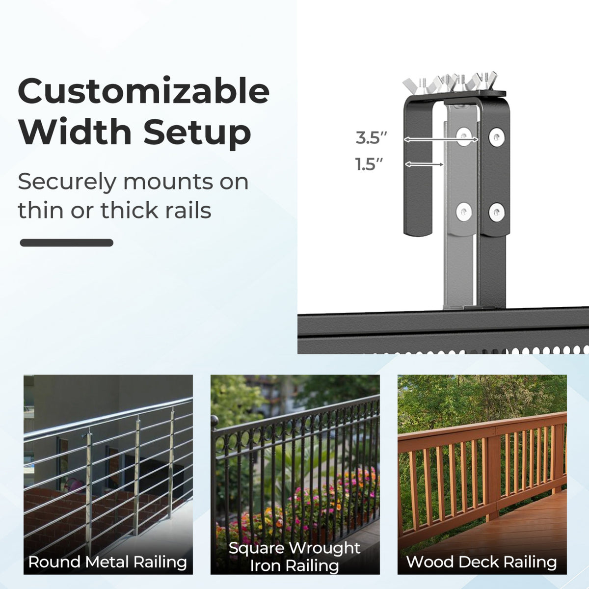Set of 2 48" Balcony Railing Table with 5-Level Adjustable Height for Patio and Deck-Black