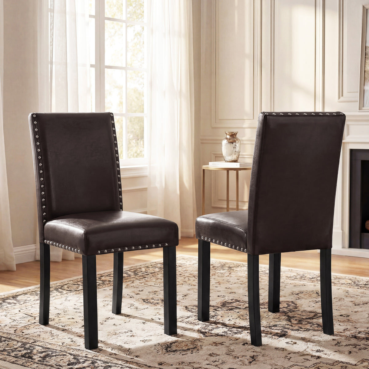 Set of 2/4 Dining Chairs Faux Leather Upholstered Parsons Kitchen Chairs-Set of 2/4