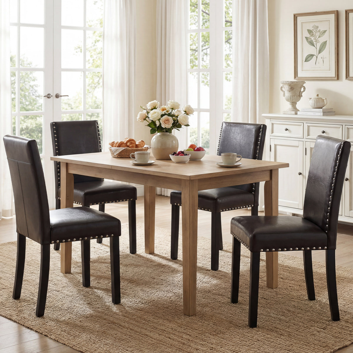 Set of 2/4 Dining Chairs Faux Leather Upholstered Parsons Kitchen Chairs-Set of 2/4
