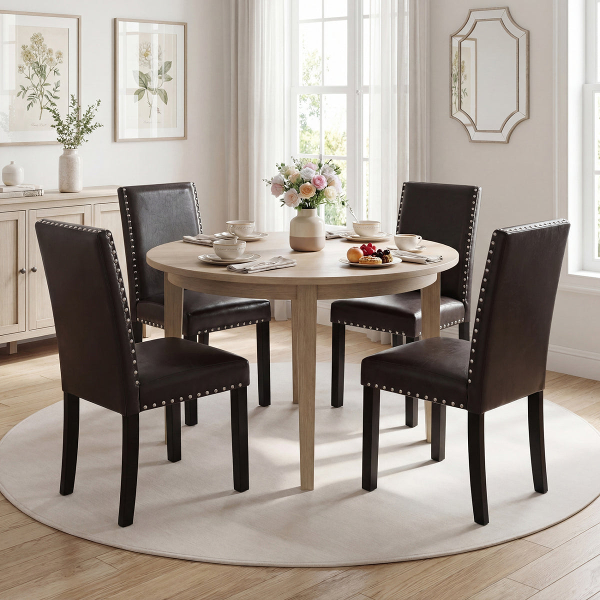 Set of 2/4 Dining Chairs Faux Leather Upholstered Parsons Kitchen Chairs-Set of 2/4