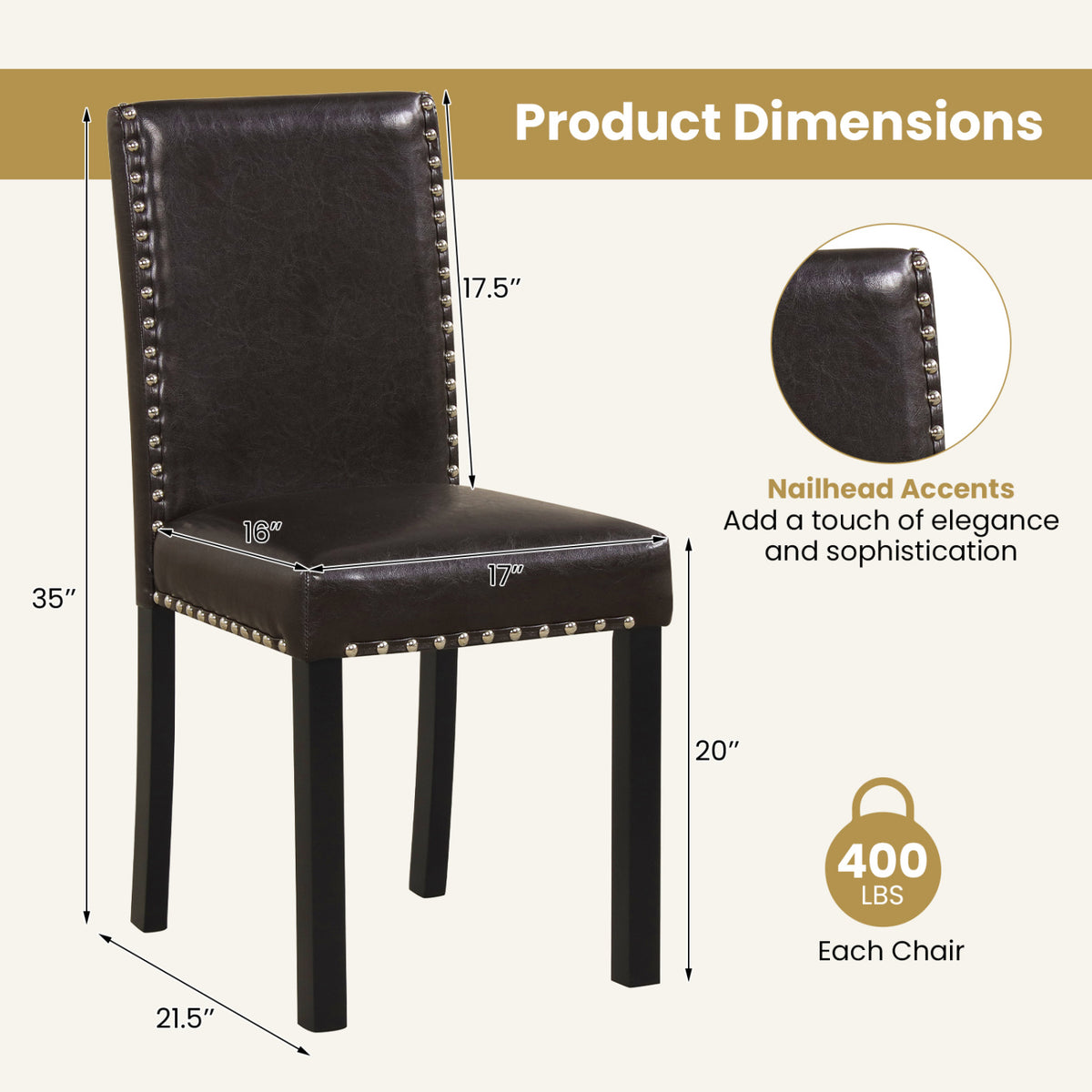 Set of 2/4 Dining Chairs Faux Leather Upholstered Parsons Kitchen Chairs-Set of 2/4
