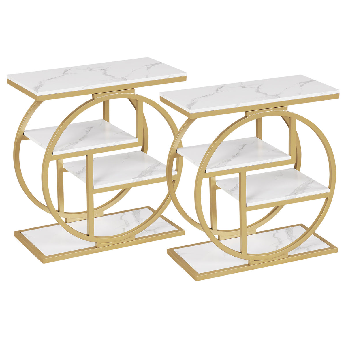 Set of 2 4-Tier Narrow End Table for Living Room with Storage Shelves