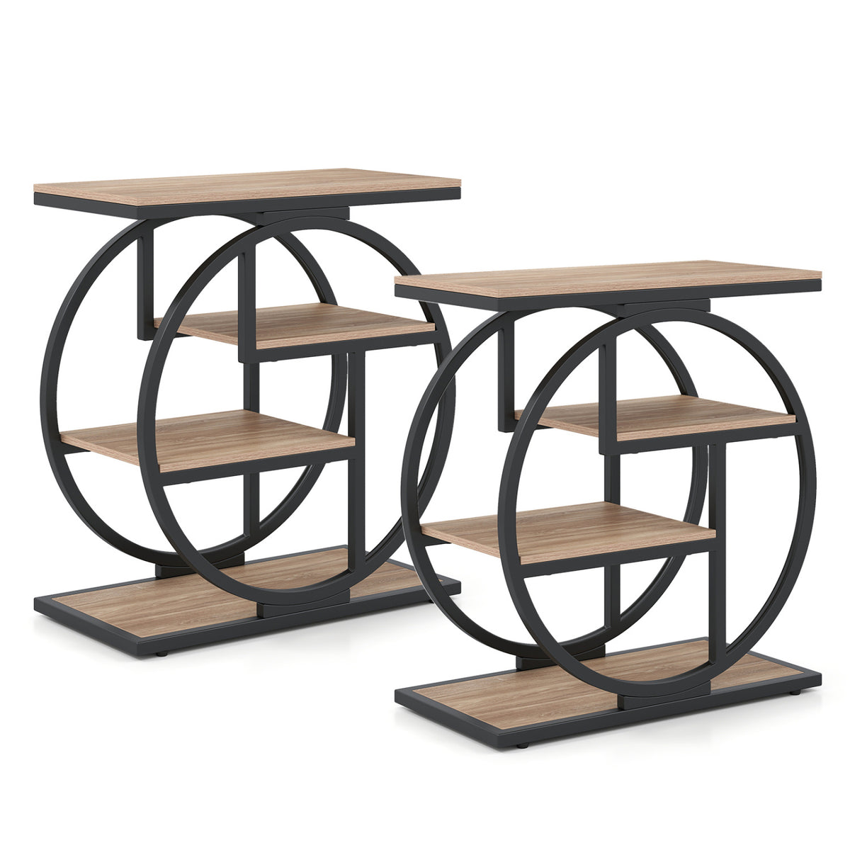 Set of 2 4-Tier Narrow End Table for Living Room with Storage Shelves