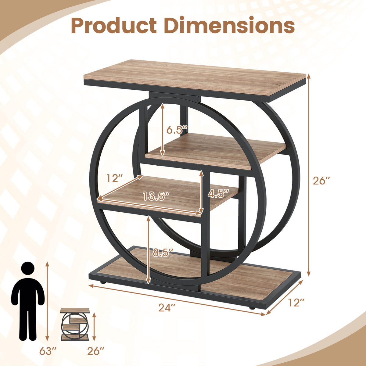 Set of 2 4-Tier Narrow End Table for Living Room with Storage Shelves