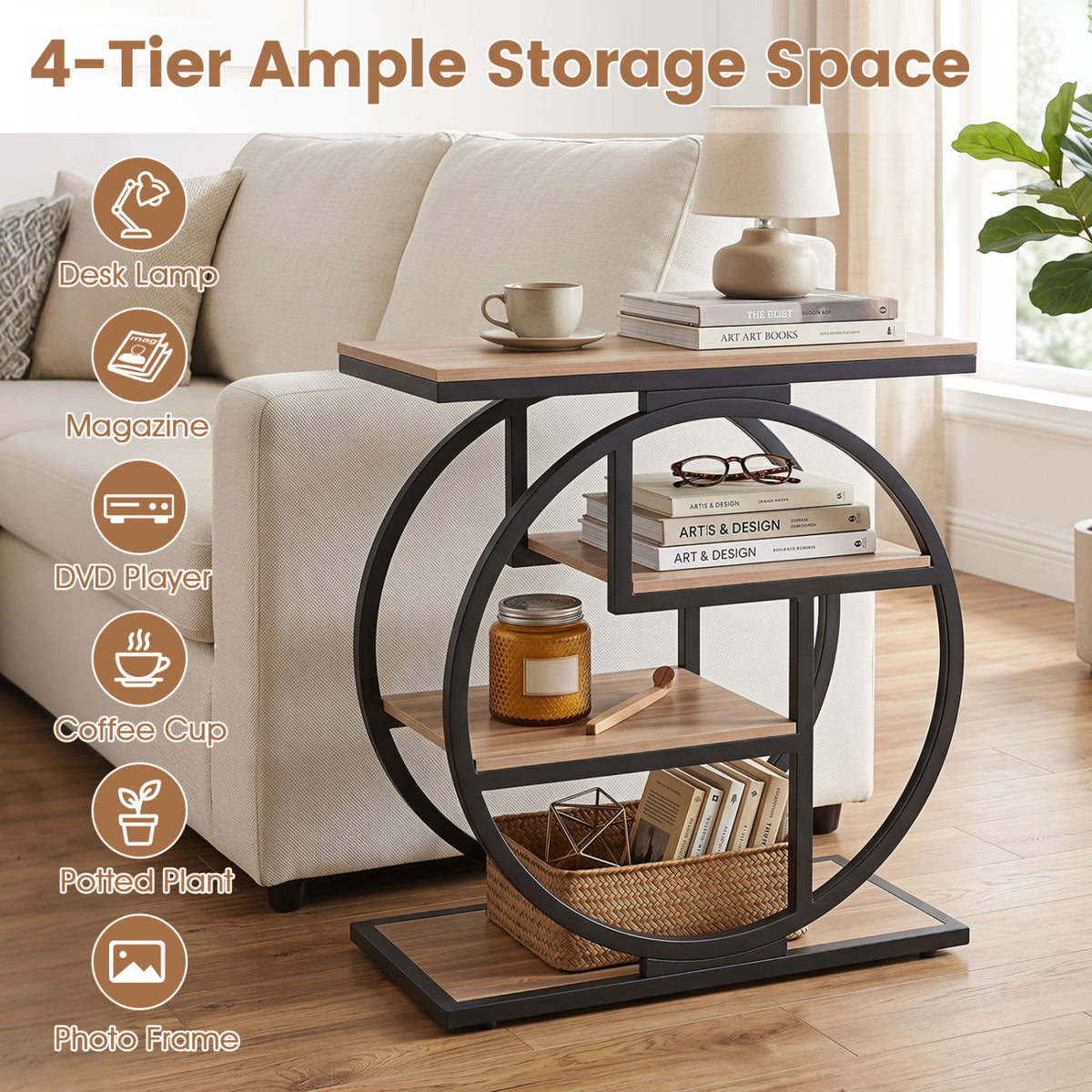 Set of 2 4-Tier Narrow End Table for Living Room with Storage Shelves