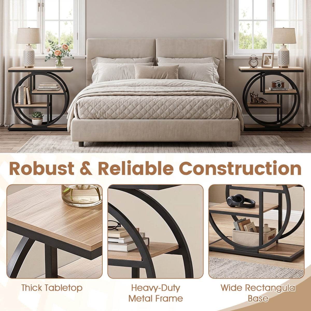 Set of 2 4-Tier Narrow End Table for Living Room with Storage Shelves