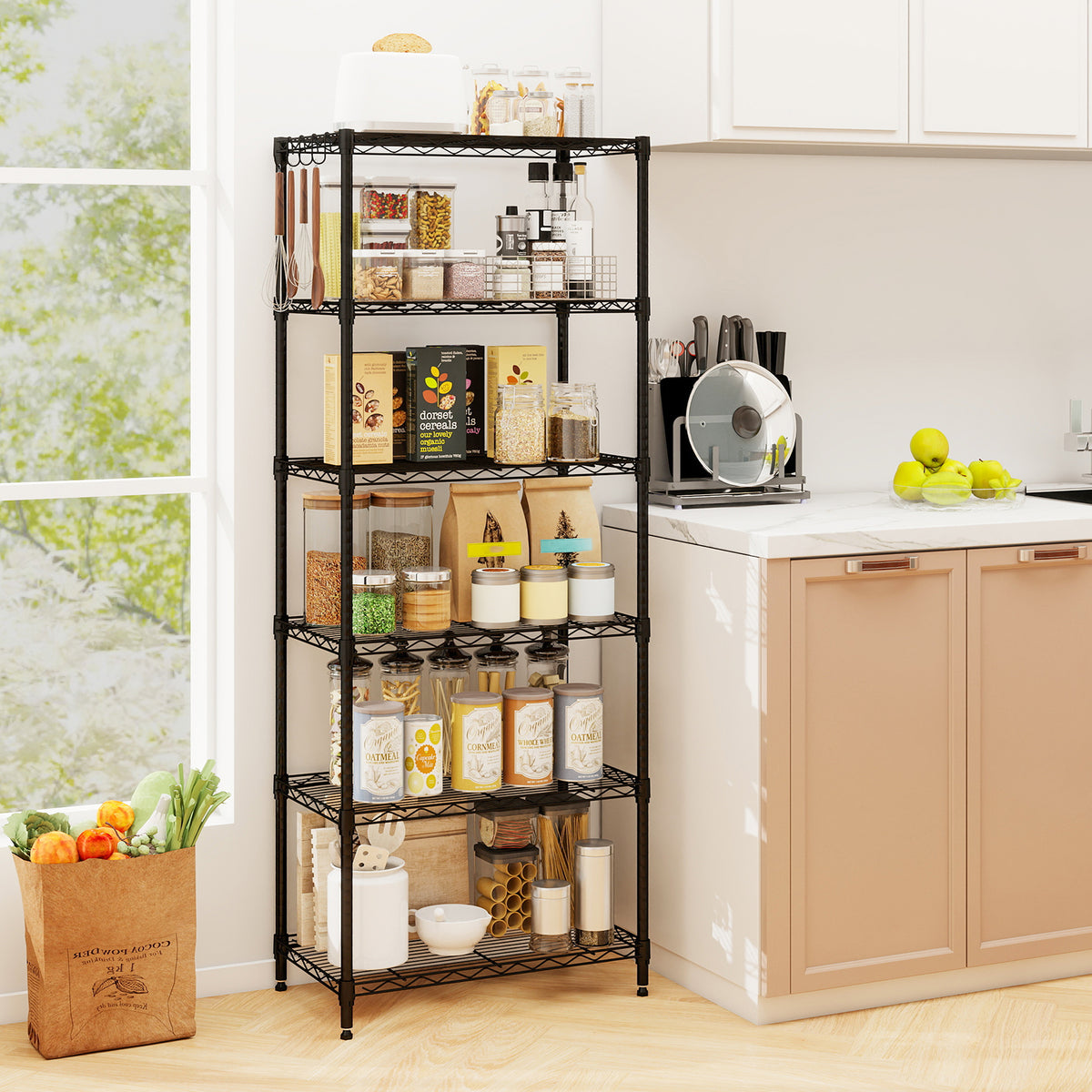 Set of 2 6-Tier Metal Storage Shelving Unit with V-Shaped Wire Rack and 900 LBS Capacity-Black