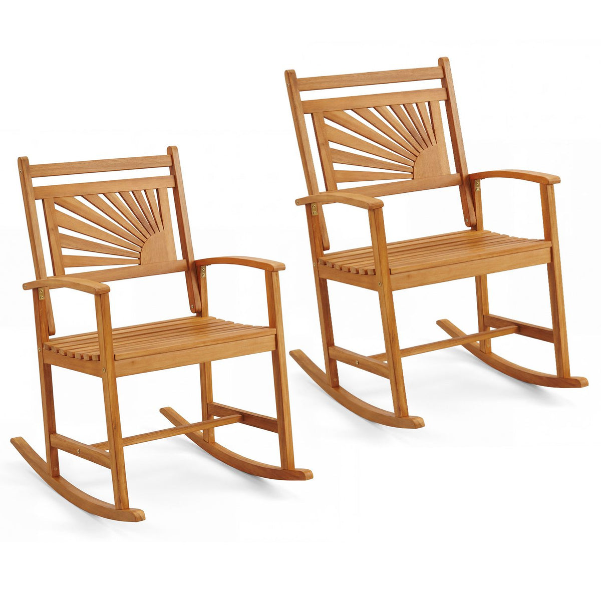Set of 1/2 Acacia Wood Patio Rocking Chair with Curved Armrests