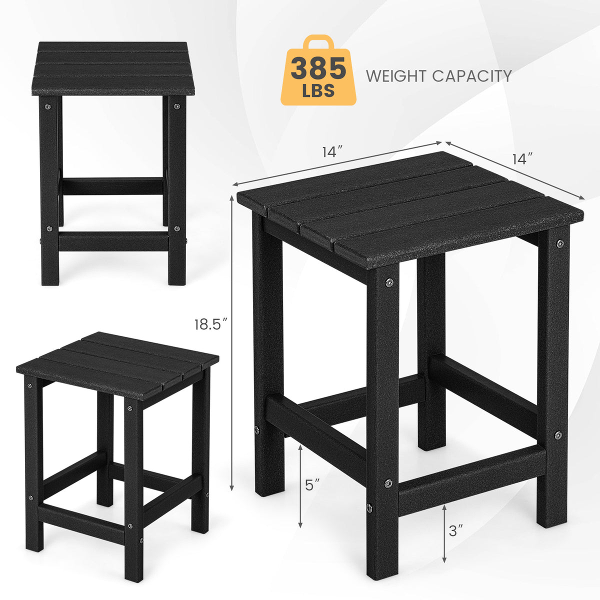 Set of 2 14 Inch Square Weather-Resistant Adirondack Side Table