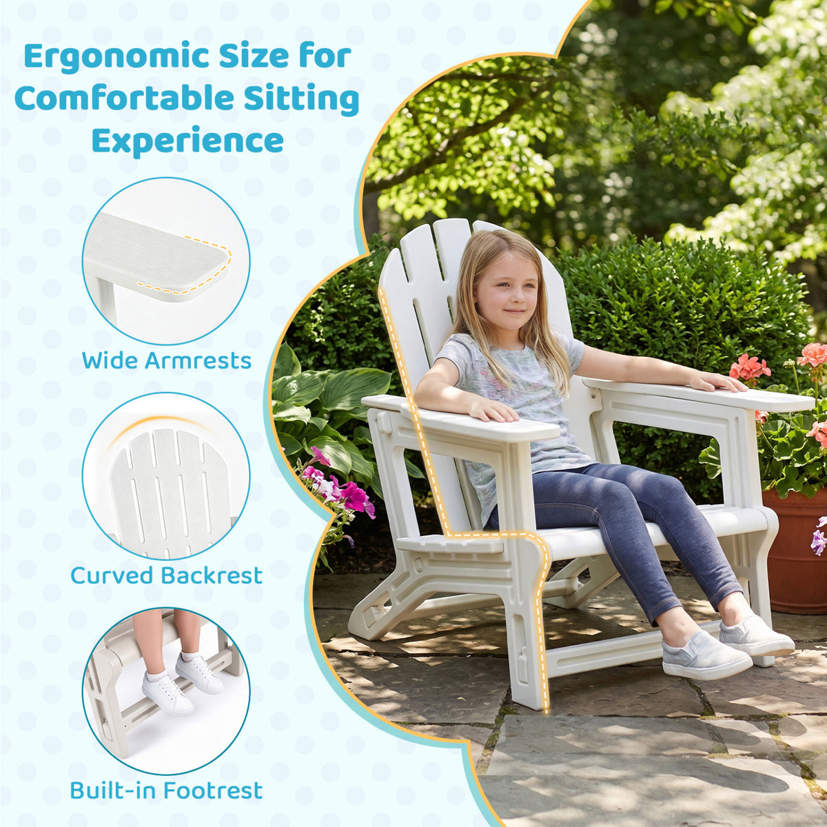 Set of 2 All-Weather Outdoor Kids Patio Seating with Ergonomic Design
