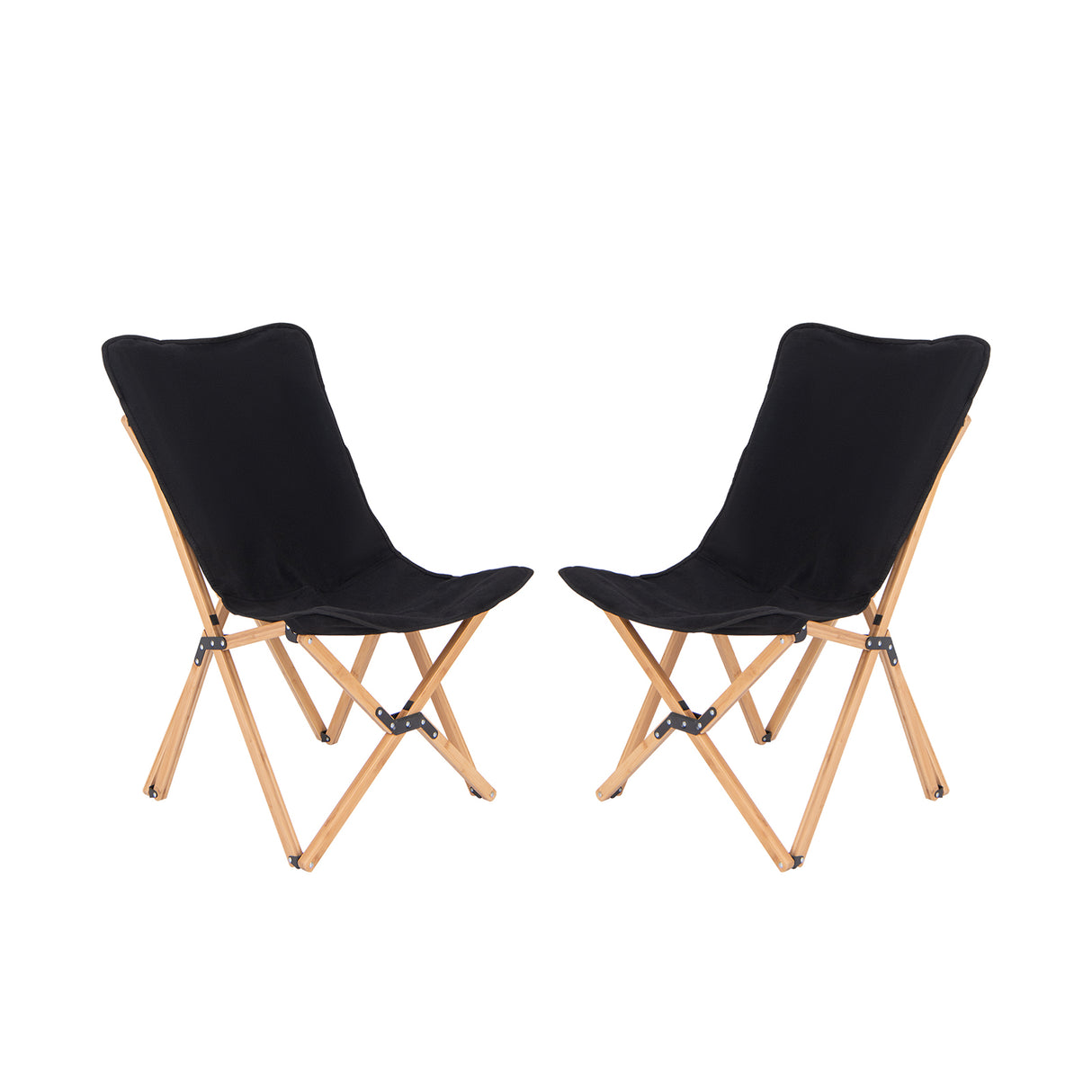 Set of 2 Bamboo Dorm Chair with Storage Pocket for Camping and Fishing