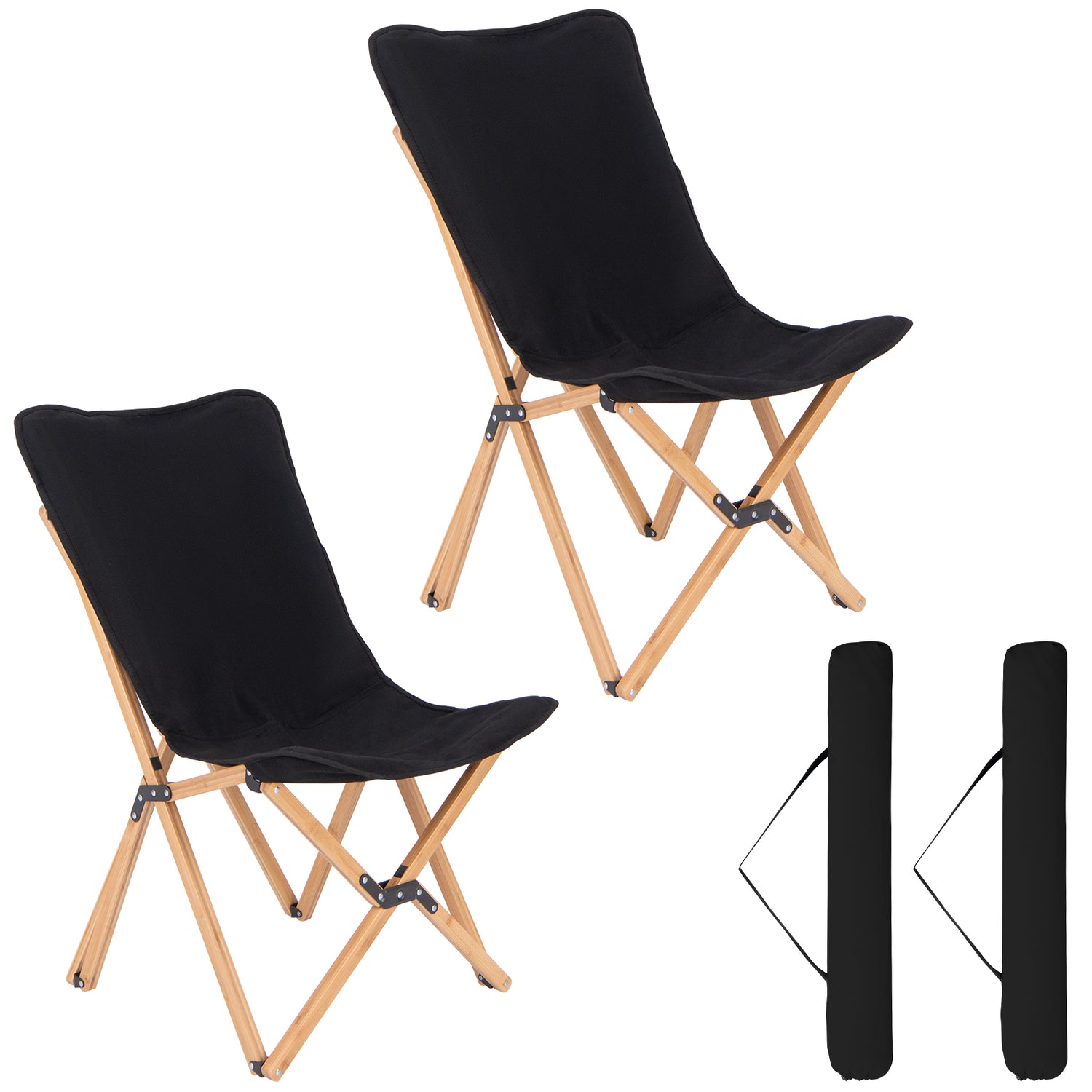 Set of 2 Bamboo Dorm Chair with Storage Pocket for Camping and Fishing
