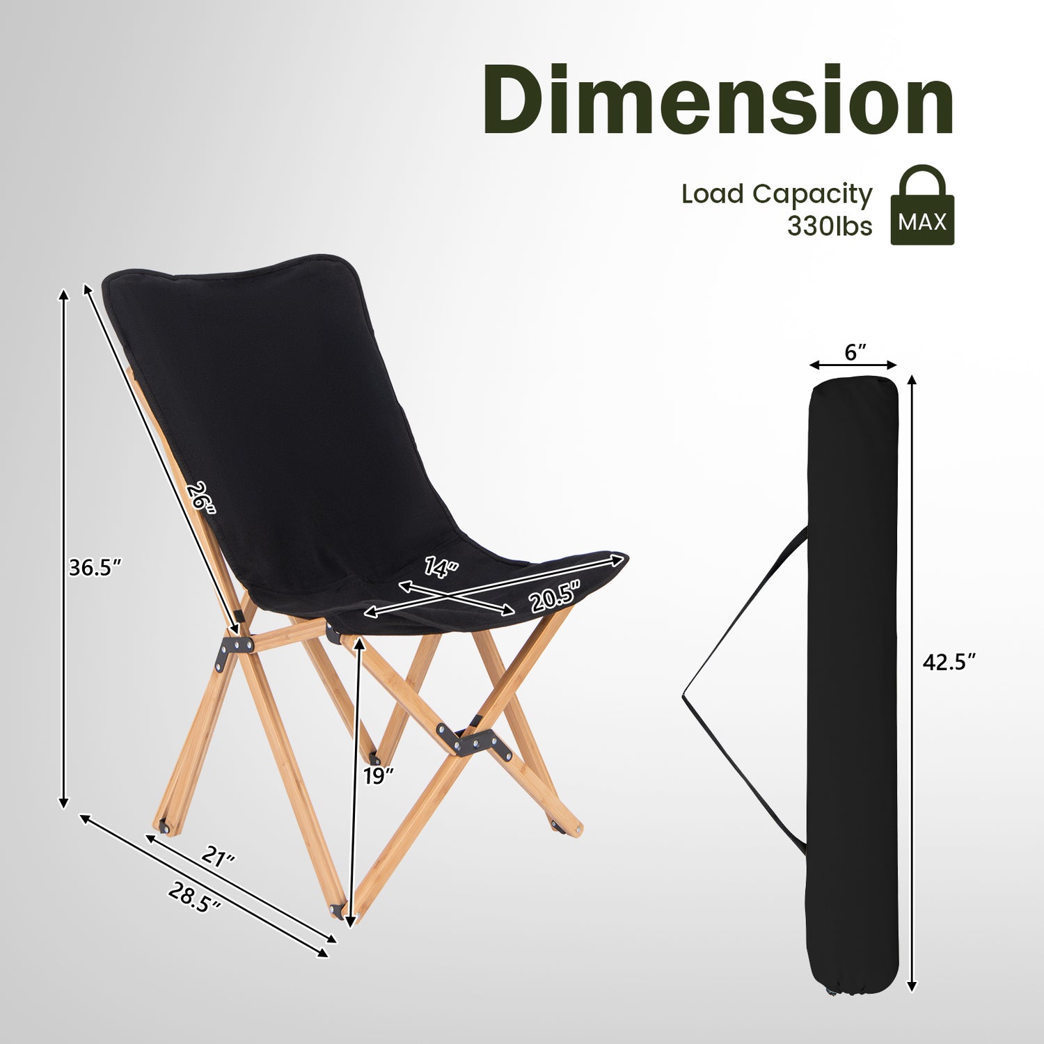 Set of 2 Bamboo Dorm Chair with Storage Pocket for Camping and Fishing