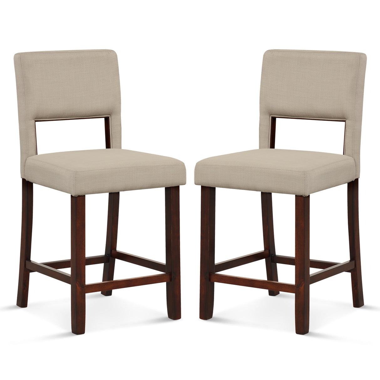 2 Piece Bar Chair Set with Hollowed Back and Rubber Wood Legs