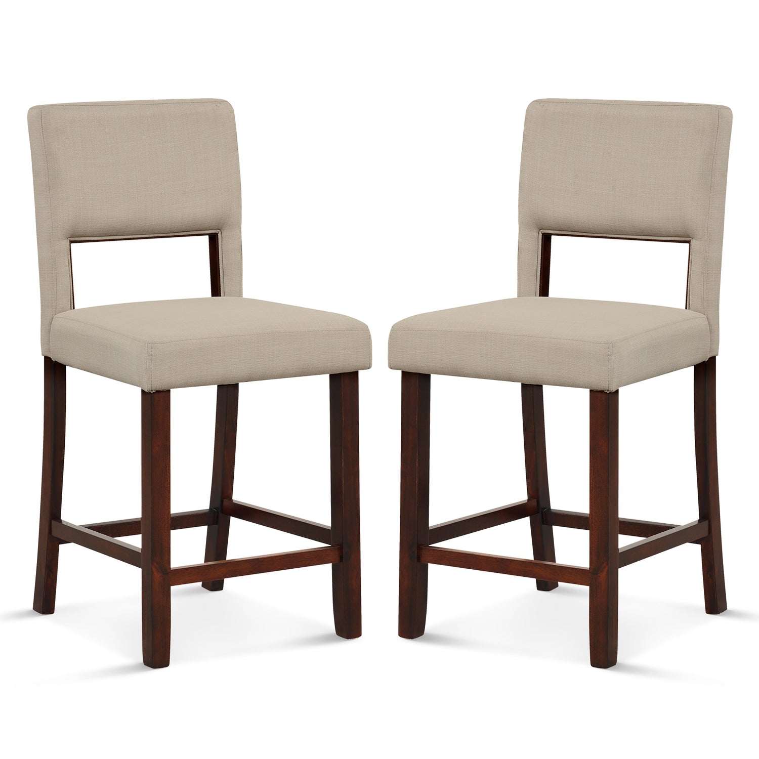 2 Piece Bar Chair Set with Hollowed Back and Rubber Wood Legs