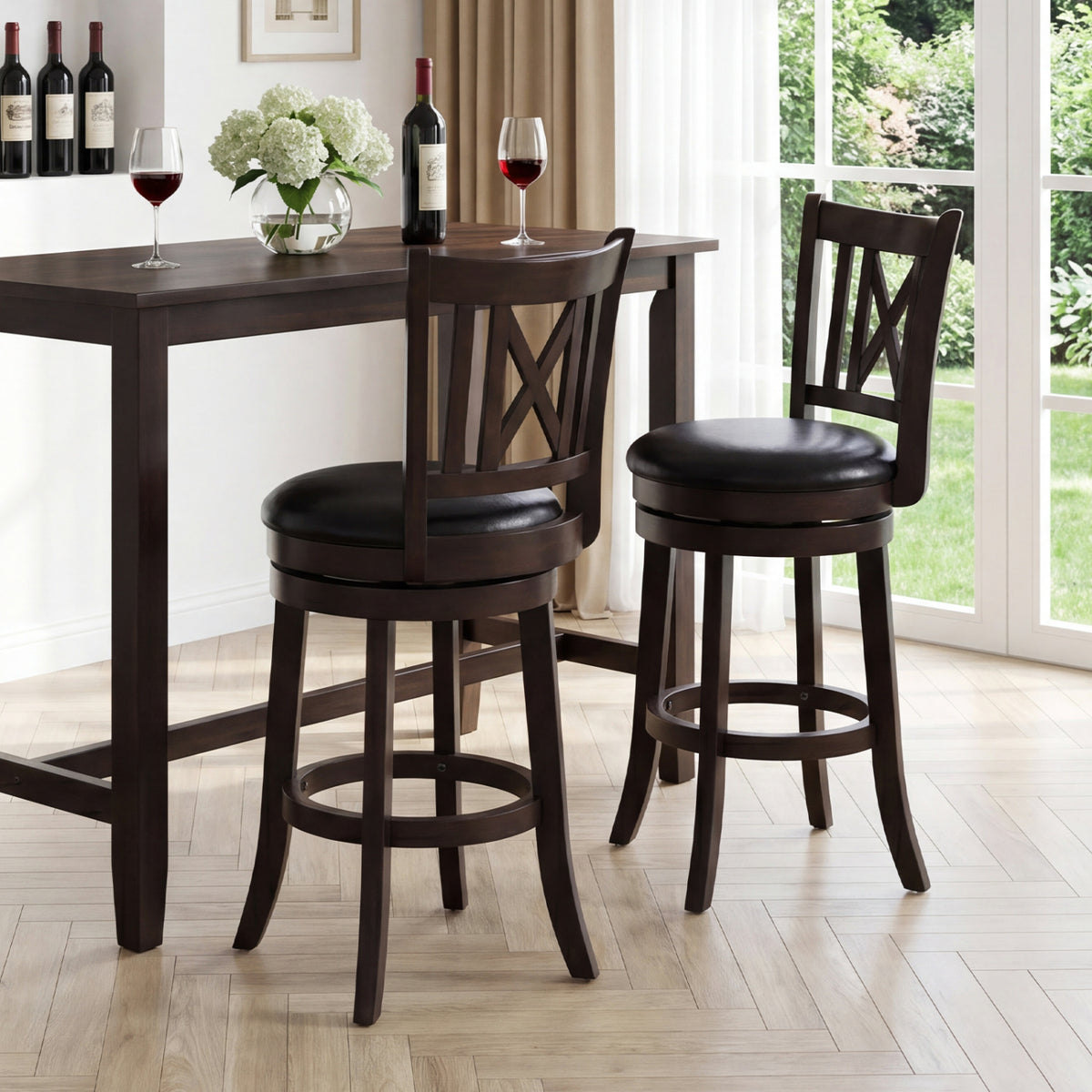 Set of 2 Bar Stools Swivel Bar Chairs with Hollowed Backrest and Footrest-30/Footrest-26 inches