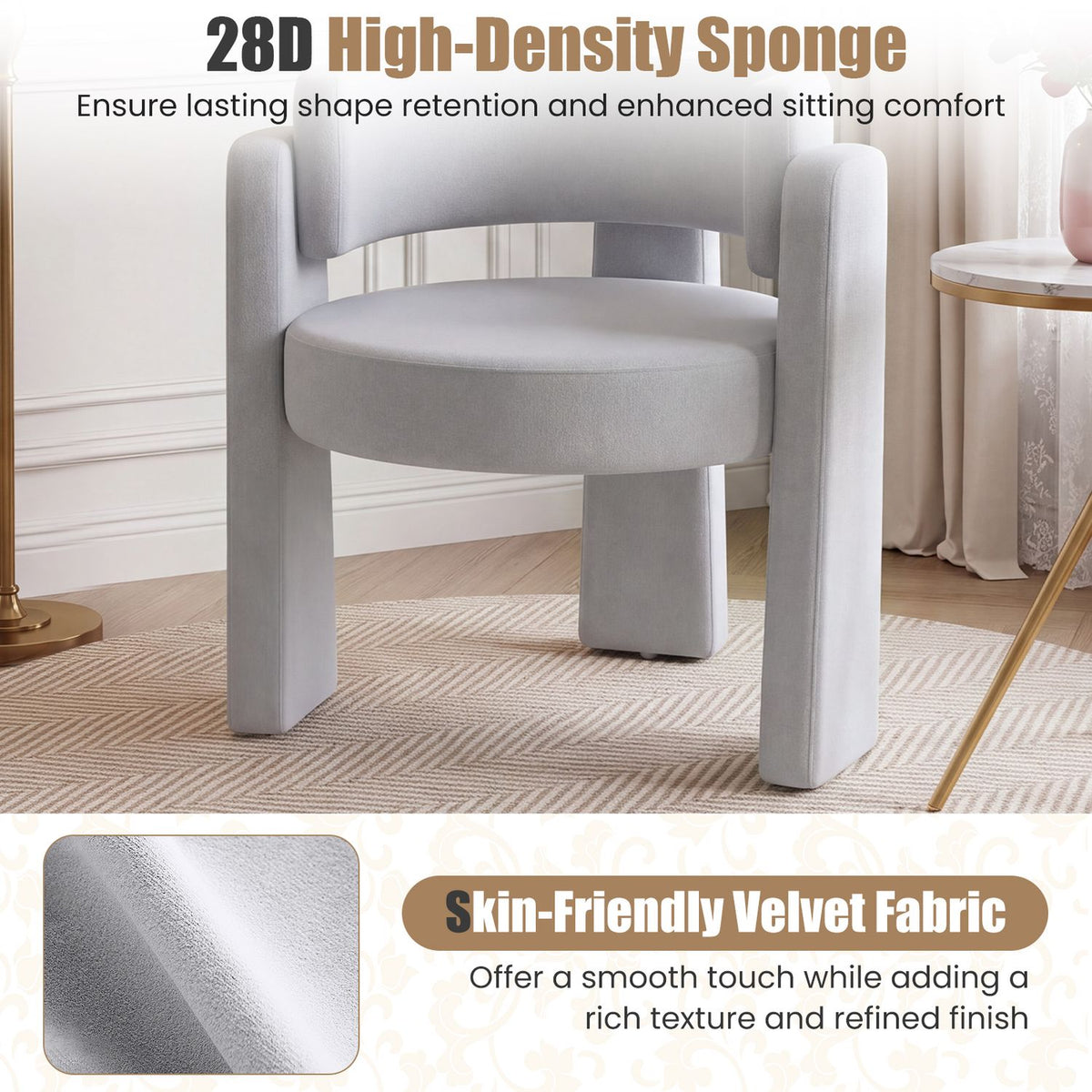Set of 2 Comfy Upholstered Armchair Modern Velvet Barrel Accent Chair-Gray