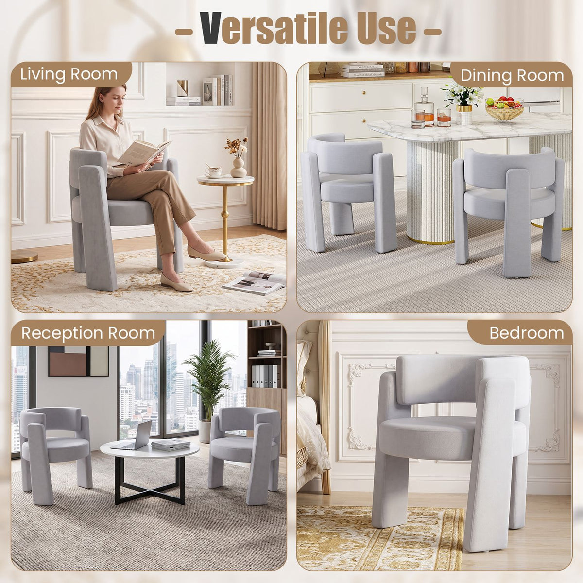 Set of 2 Comfy Upholstered Armchair Modern Velvet Barrel Accent Chair-Gray