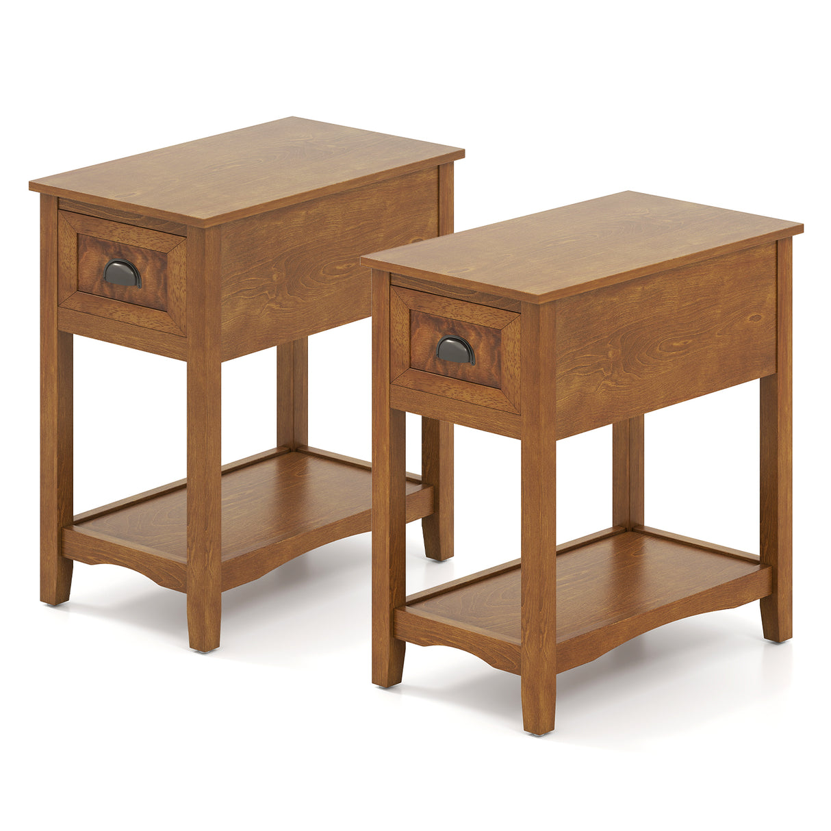 Set of 2 Contemporary Side End Table with Drawer