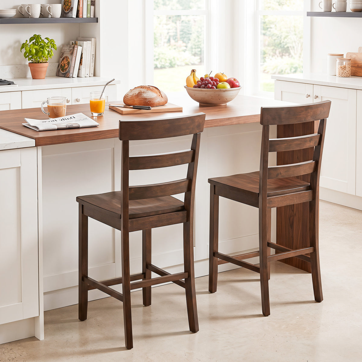 Set of 2/4 Counter Height Bar Stools with Rubber Wood Frame for Home Dining Room