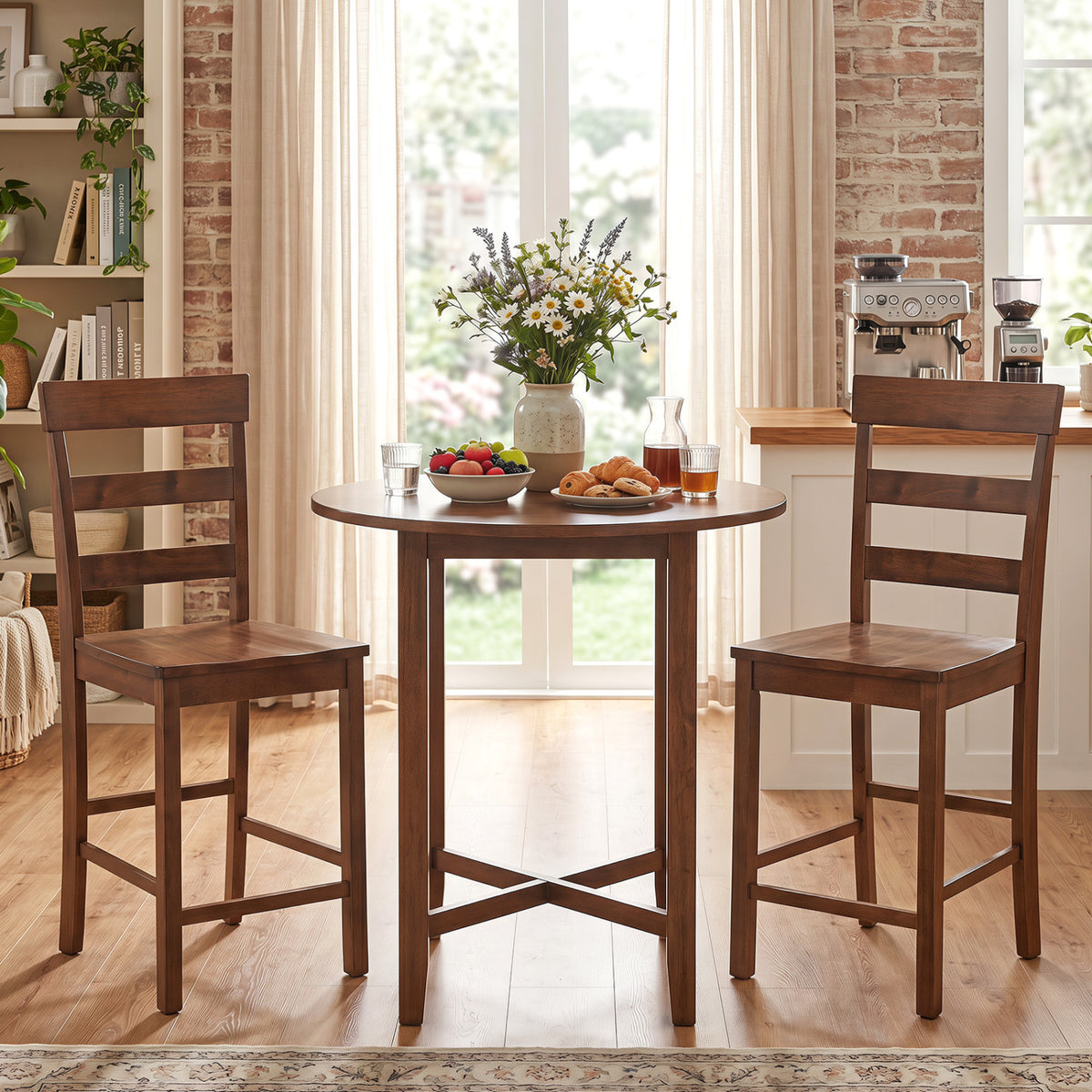 Set of 2/4 Counter Height Bar Stools with Rubber Wood Frame for Home Dining Room