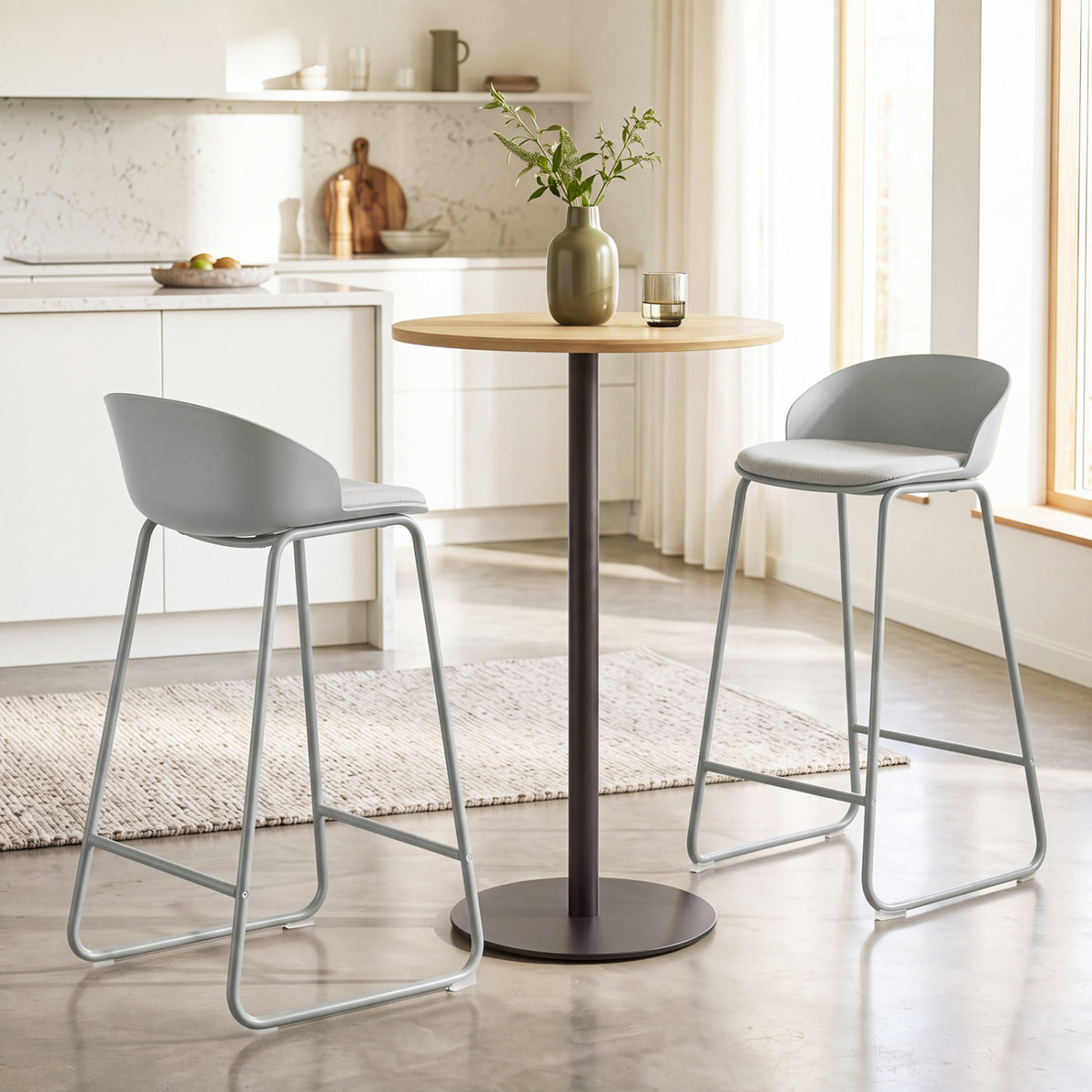 Set of 2 Counter Height Bar Stools with Curved Backrest and Metal Frame for Kitchen Dining