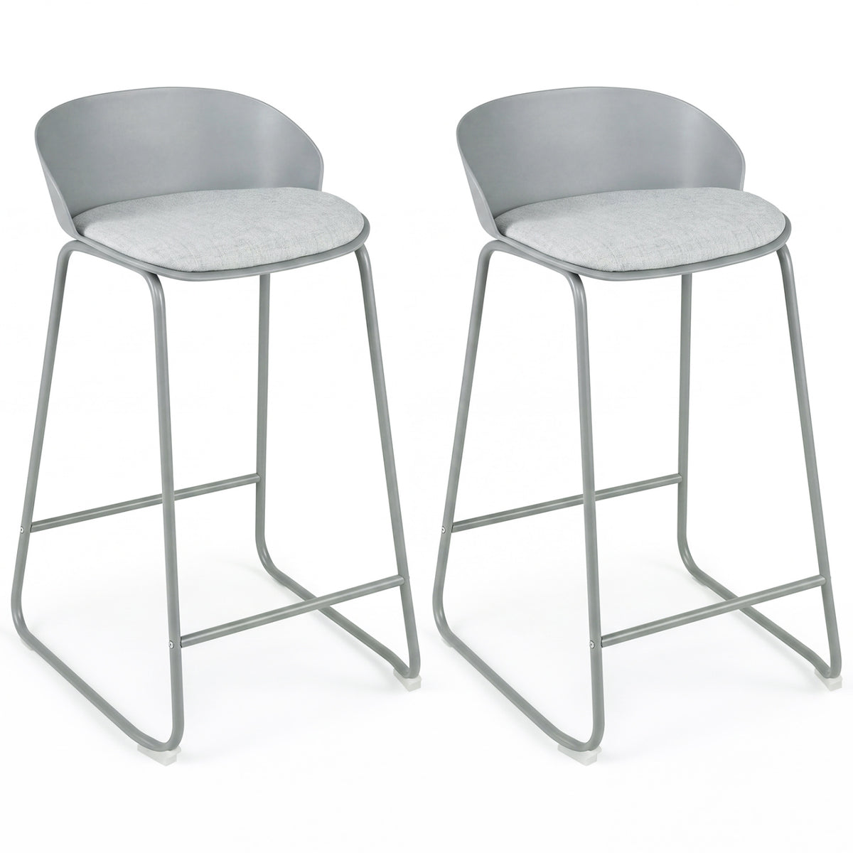 Set of 2 Counter Height Bar Stools with Curved Backrest and Metal Frame for Kitchen Dining