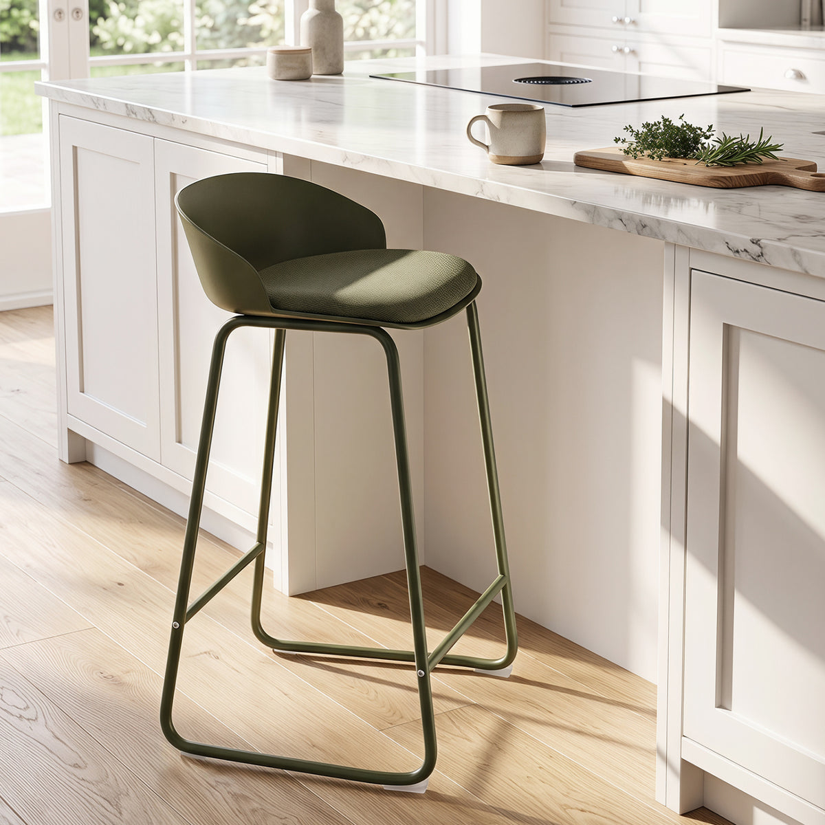 Set of 2 Counter Height Bar Stools with Curved Backrest and Metal Frame for Kitchen Dining