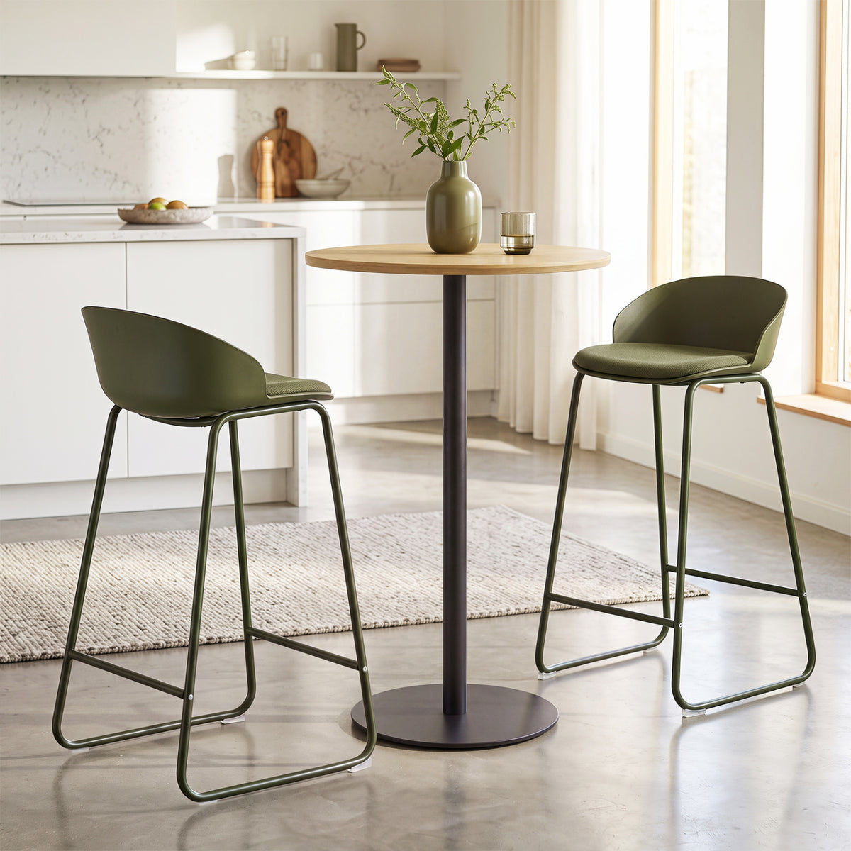Set of 2 Counter Height Bar Stools with Curved Backrest and Metal Frame for Kitchen Dining