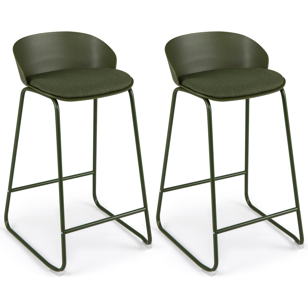 Set of 2 Counter Height Bar Stools with Curved Backrest and Metal Frame for Kitchen Dining