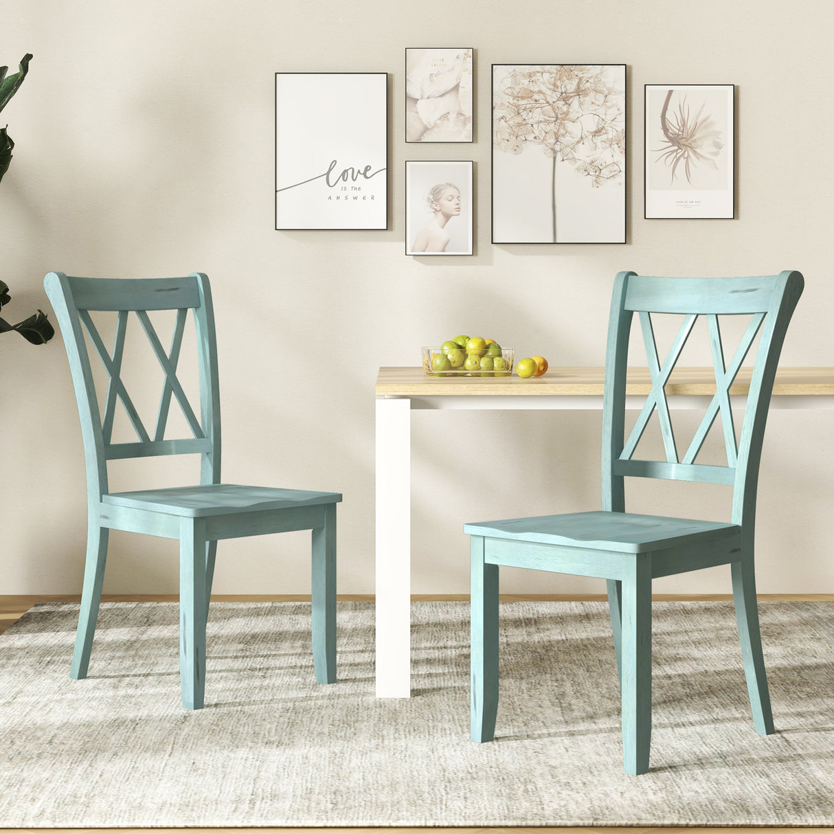 Set of 2 Cross Back Rubber Wood Dining Chairs